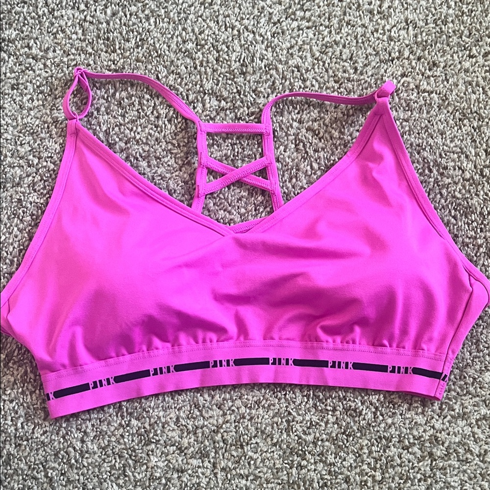PINK Victoria's Secret Hot Pink Strappy Sports Bralette
